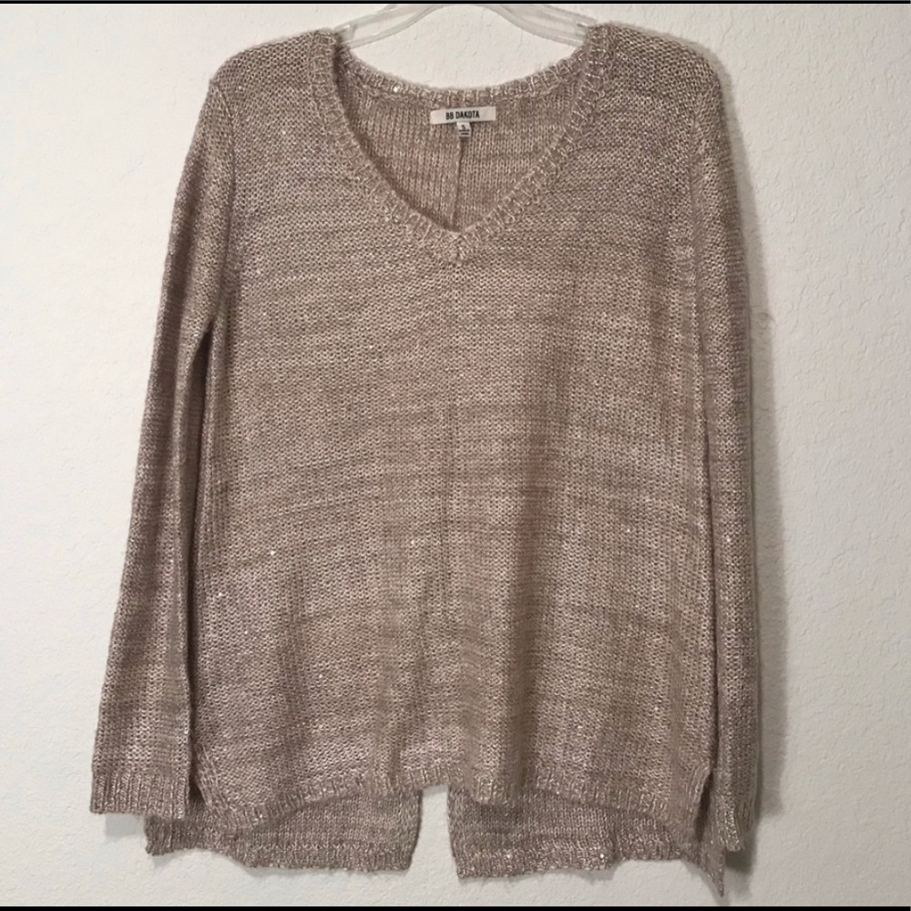 Oatmeal v-neck split back sweater